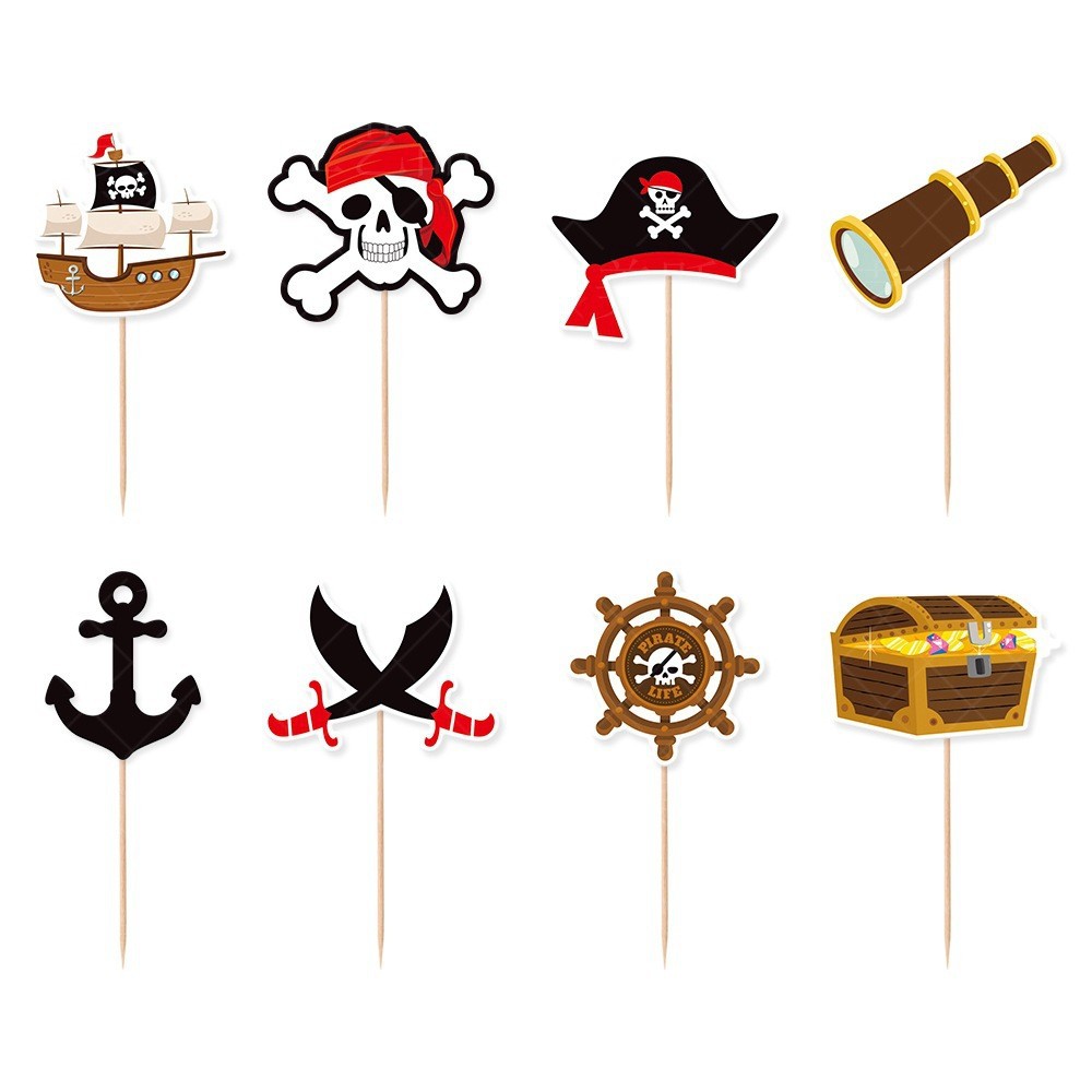 Halloween pirata tema fiesta de cumpleaños decoración traje cumpleaños bandera pirata espiral colgante pastel tarjeta inserción