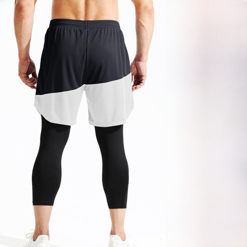 Seasonal Men's Sports Basketball Pants Tight Seven-Eighth Pants Two-Piece Running Pants Two-in-One Shorts Quick-Dry Five-Eighth Pants