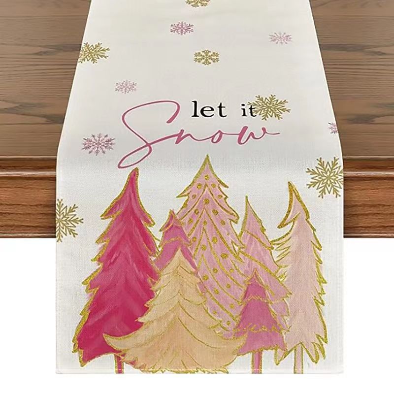 Camino de mesa navideño con estampado de muñeco de nieve y Santa