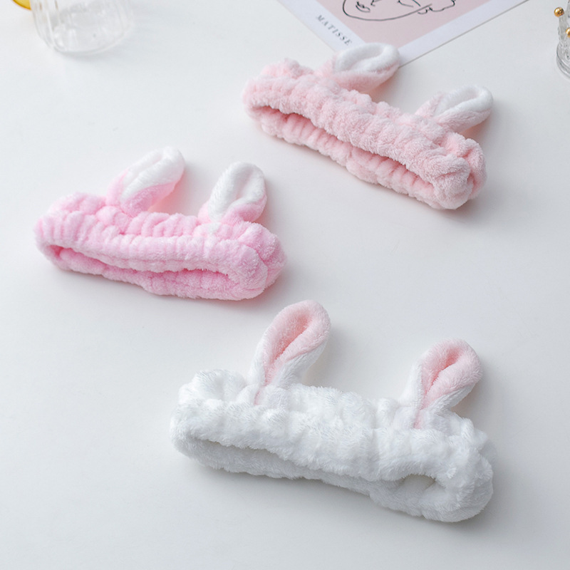 Nueva celebridad de Internet Corea del Sur cara máscara maquillaje lindo orejas conejo felpa banda pelo borde ancho