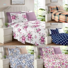 Flower Printed Microfiber Bed Sheet 4/6pcs Multiple���|