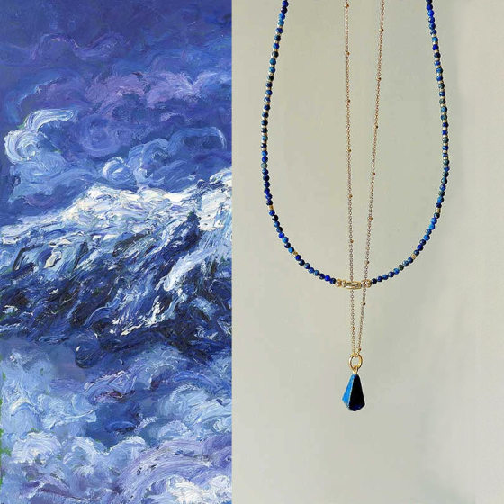 Natural Lapis Lazuleite Beaded Necklace Women's Colorful Dopamine Overlapping Clavicle Chain Bohemian Style