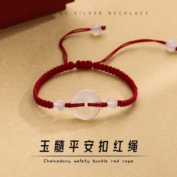 Minshengguo Chao Natural White Chalcedony Safe Buckle Hand Rope Hand-woven Niche Design High Price All-match Bracelet