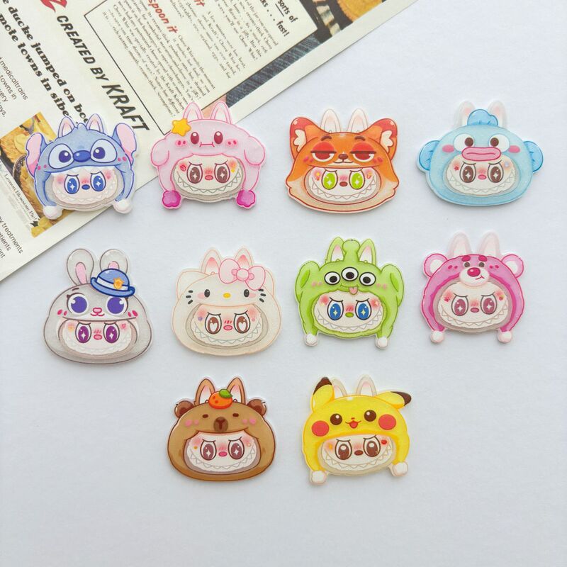 Cute Cartoon Versatile Dopamine Labubu Acrylic Patch DIY Hairpin Brooch Refrigerator Magnet Jewelry Accessories