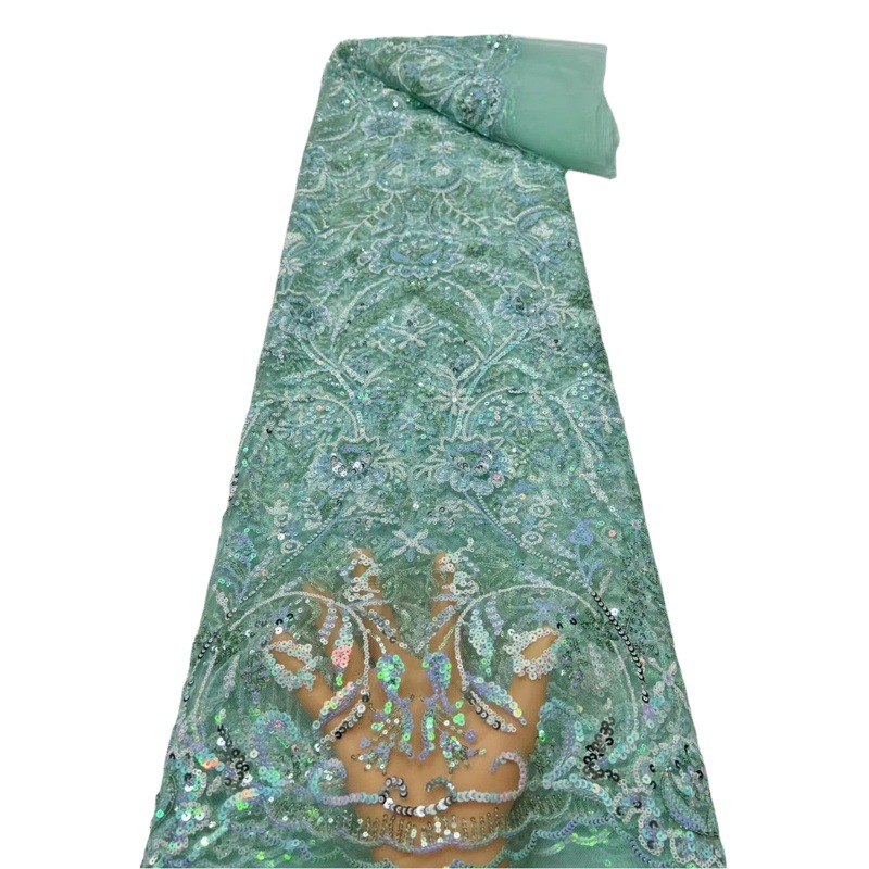 Tela multicolor con bordado láser para Hanfu y Qipao, con patrones florales, lentejuelas, encaje, para vestidos de fiesta y pasarela, tela para ropa infantil.