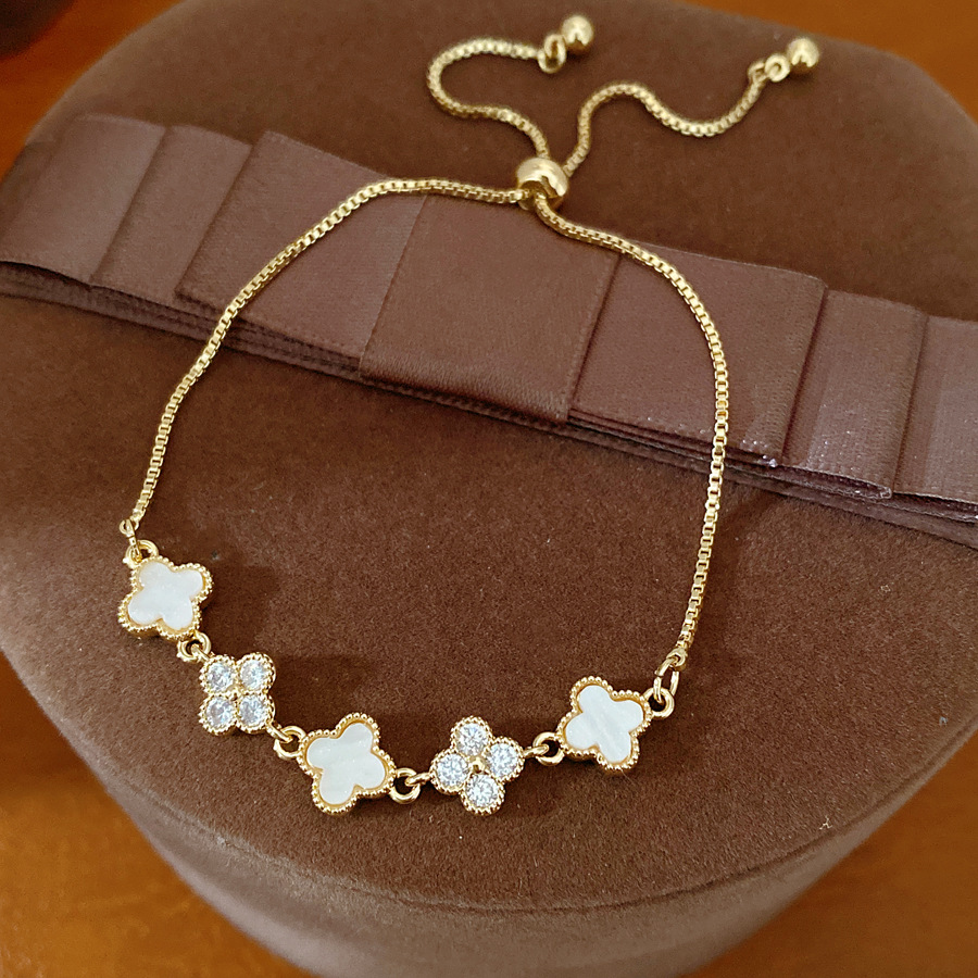14 quilates de oro verdadero electronite de piedra de hierba de la suerte pulsera de flores ligera pulsera de nicho de lujo sensación de alto nivel simple joyería versátil image 7