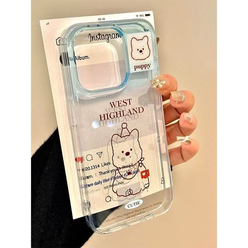 Dibujos animados lindo semi-transparente West Highland para iphone14 funda para teléfono móvil 16ProMax Apple 15 pareja 13 mujer 16