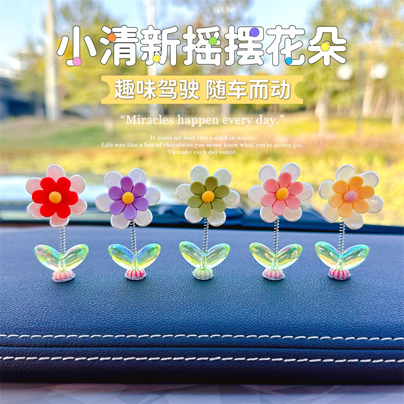 Celebridades de Internet lindas sacudiendo la cabeza margarita adornos de coche flores frescas adornos de espejo retrovisor de consola central de coche
