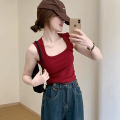 アメリカのレトロな方襟のチョッキの女性の広い肩のベルトは副乳のキャミソールのベストの夏の短いタイプの純粋な欲のギャルを遮ります。
