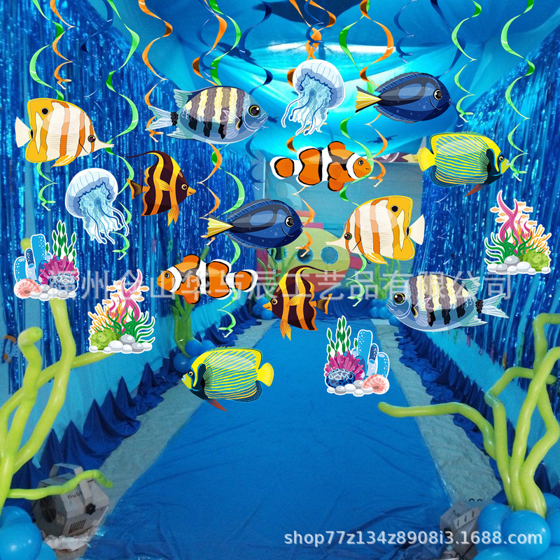 Amazon Tropical Fish Spiral Hanging Decorations Blue Ocean Theme Children's Birthday Party Hanging Swirl Arrangement Ornaments