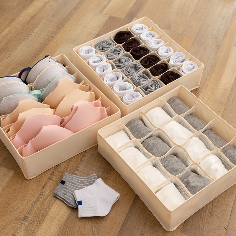 underwear socks storage box cotton and linen fabric bra separated small box home finishing non-woven folding storage