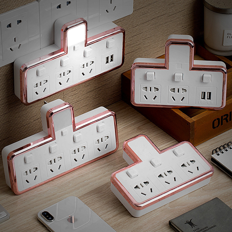 家用插座转换器一转三四多功能转换插头usb插排插板带夜灯无线