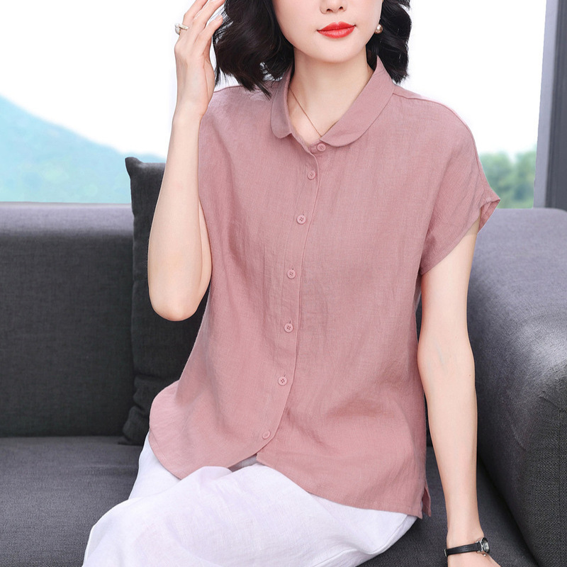 High-Quality Thin Linen Shirt for Women 2026 Summer New High-End Cotton-Linen Top Loose Linen Short-Sleeved T-Shirt High-Quality Thin Linen Shirt for Women 2026 Summer New High-End Cotton-Linen Top Loose Linen Short-Sleeved T-Shirt