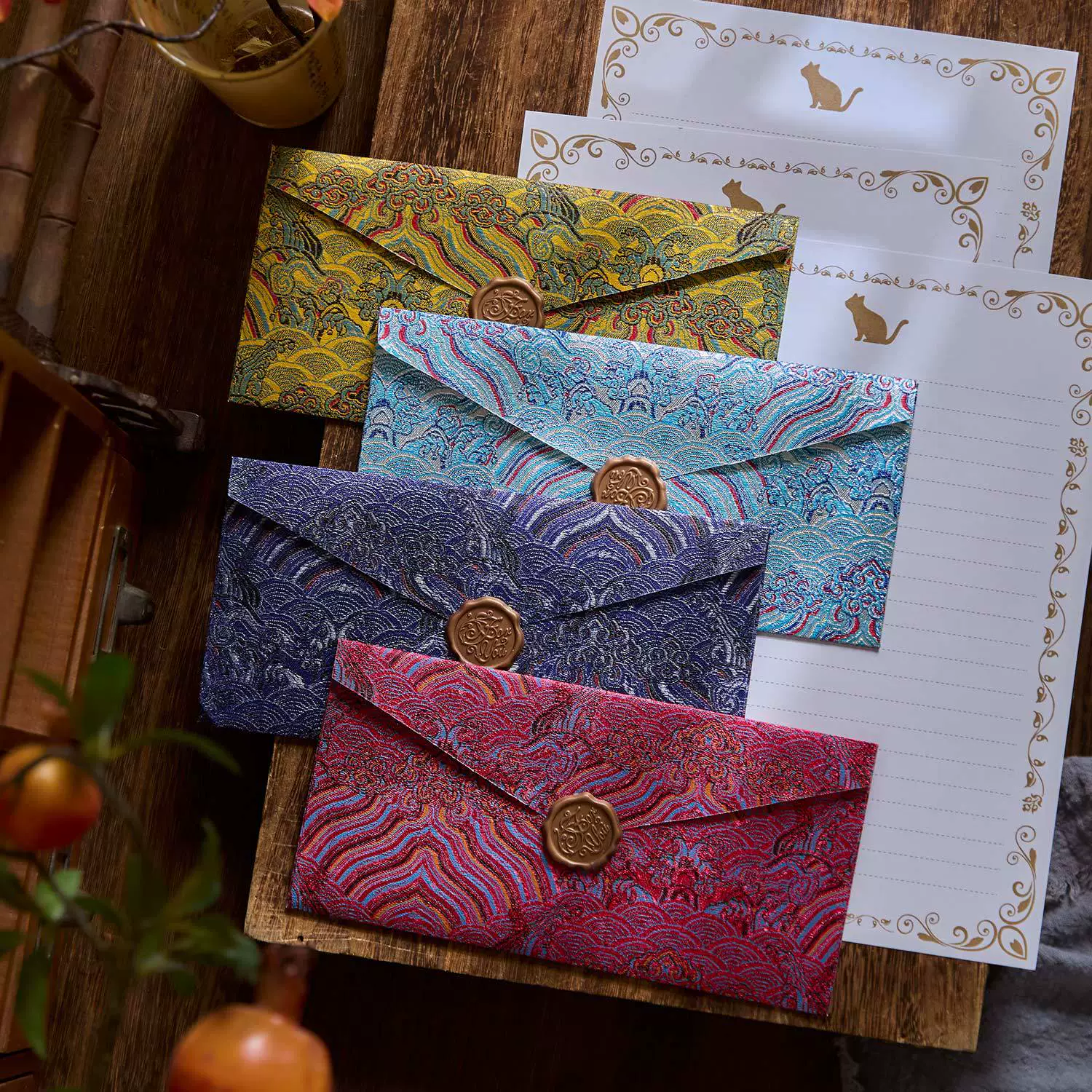 Набор плавающих конвертов и бумаги для писем, конверт серии с девятиоктавным облачным узором, дорогой пригласительный письмо, конверт с огненной краской