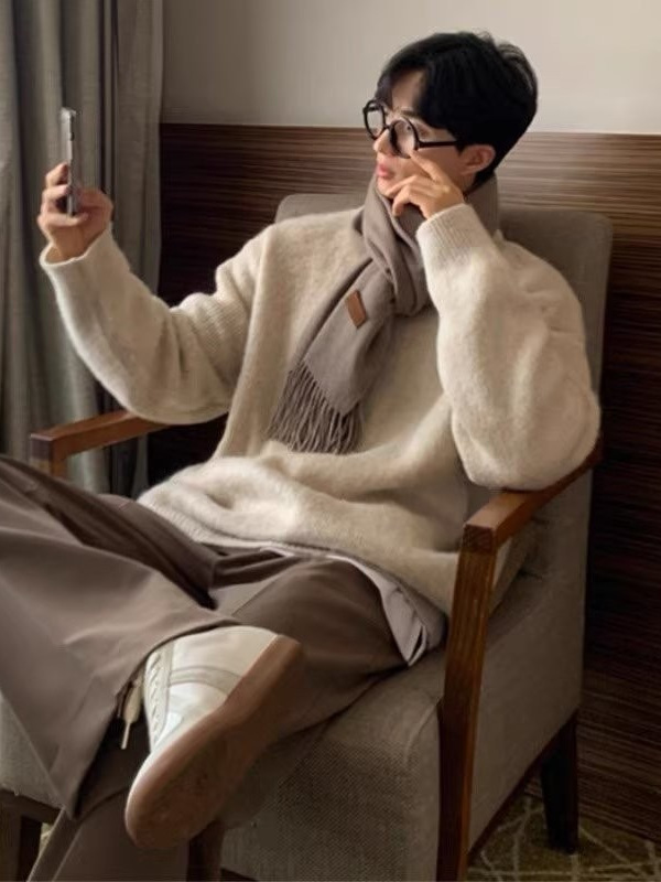 Otoño e invierno suéter grueso para hombres tendencia coreana suéter de punto japonés suelto invierno ins estilo Hong Kong abrigo de suéter perezoso