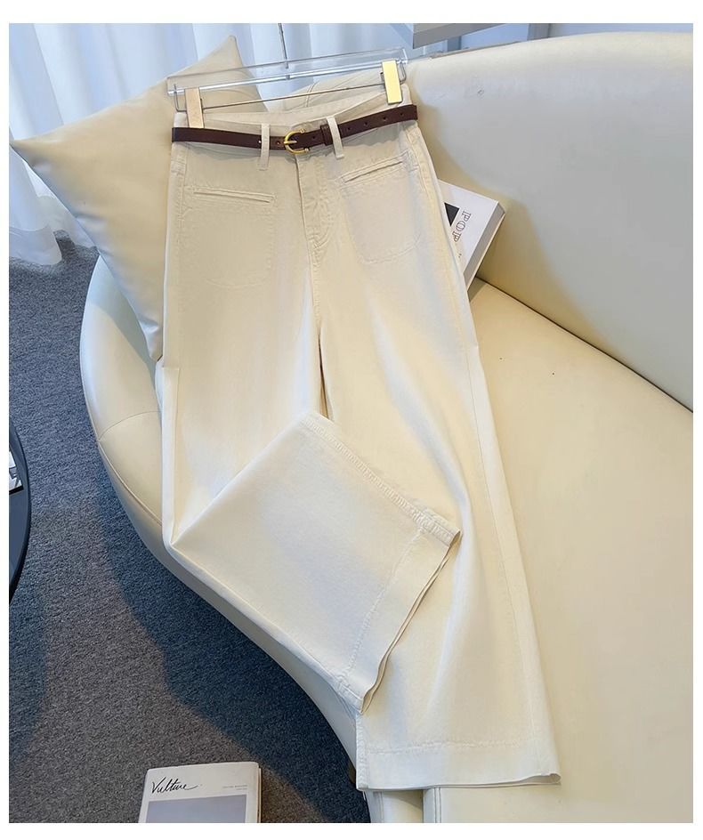 Jean wide leg femme taille haute en denim bleu clair_voghion.com