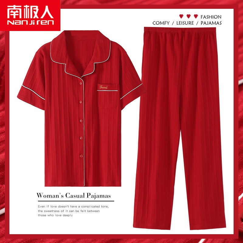 Pijama de algodón 100% de pareja pantalones de manga corta de primavera y verano para hombres ropa de algodón delgada para mujer de verano