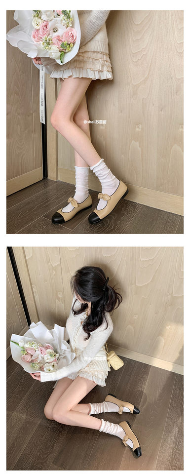 Giày búp bê Mary Jane mũi tròn thắt nơ gót thấp 1-3 cm — Màu đen, Trắng sữa, Đen mơ chi tiết 19