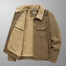 新款灯芯绒棉衣男冬季加绒夹克大码宽松翻领棉服男羊羔绒外套跨境