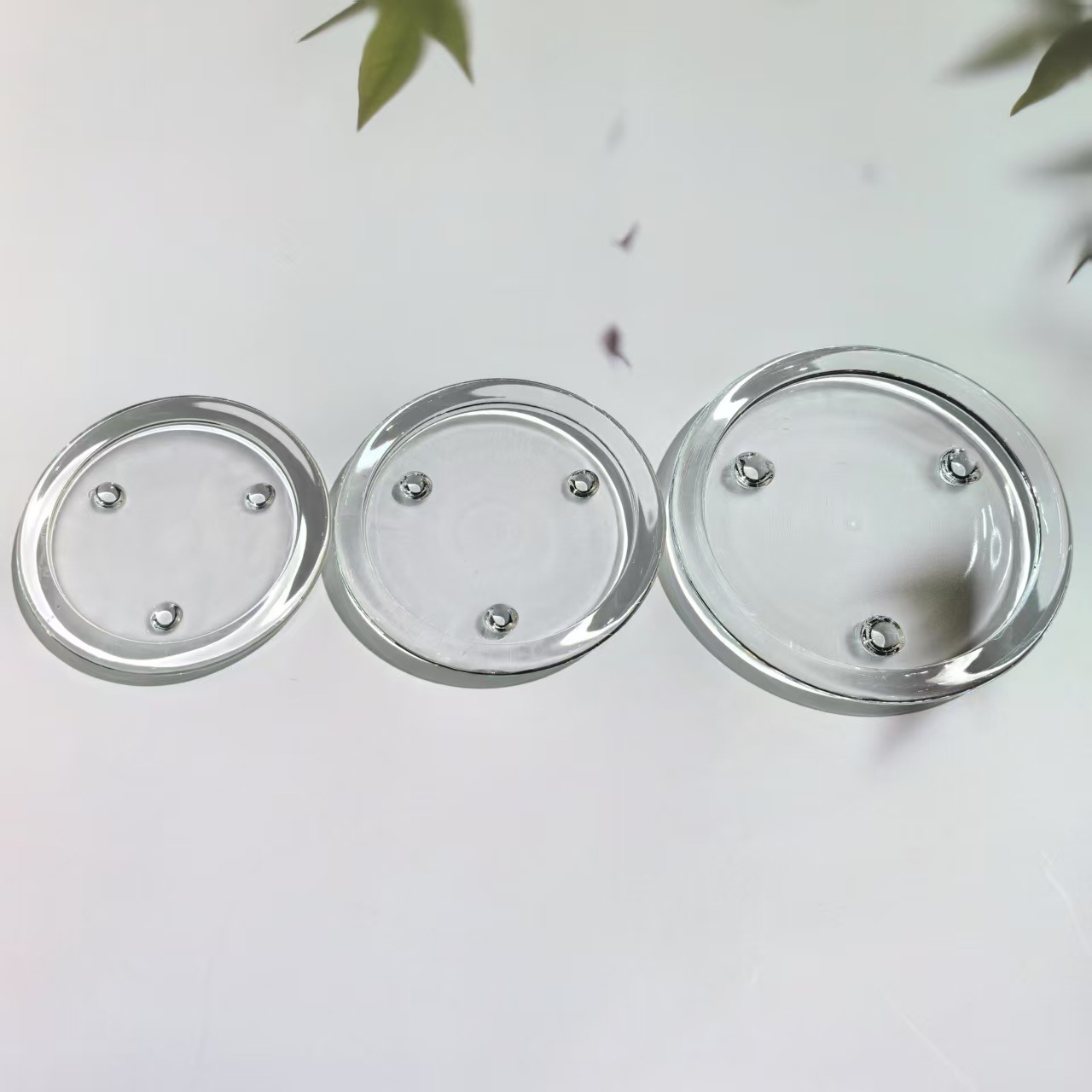Simple Glass Disc Three-Point Disc Column Wax Tray Round Tray Glass Chassis Candle Base Hotel Table Decoration