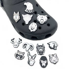 素描黑白动物头系列 洞洞鞋鞋花鞋扣 PVC滴塑鞋花 花园鞋装饰配件