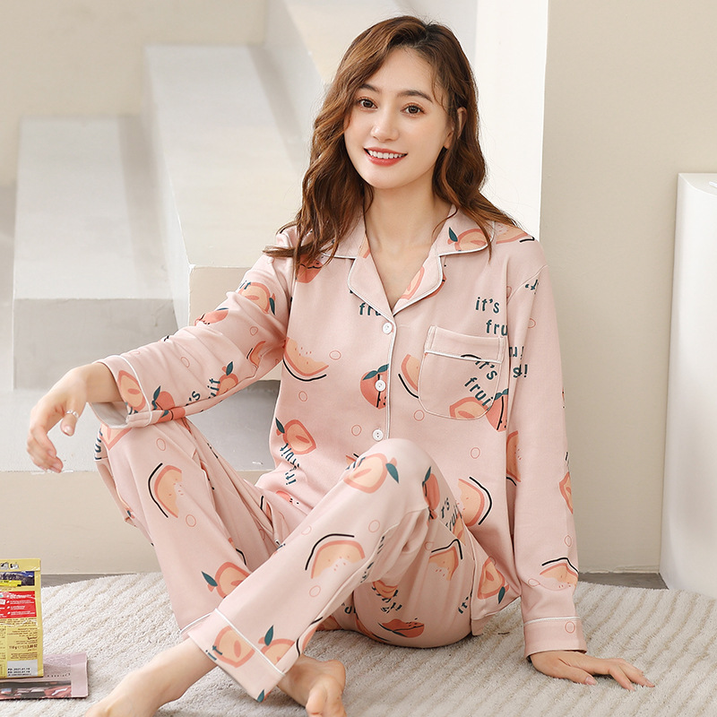 Traje % Pijama de algodón de manga larga impresa casual suelta primavera y otoño delgada ropa de aire acondicionado ropa para el hogar se puede usar fuera