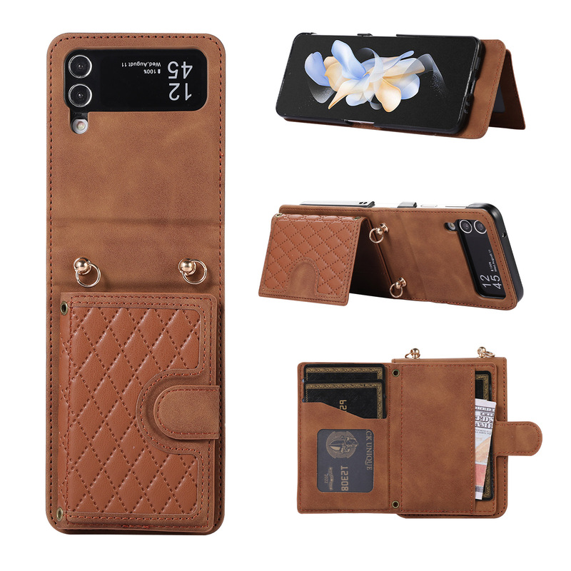 New Model Suitable for Creative Samsung Mobile Phone Case Zflip7 Buckle Diagonal Plaid Card Holder Zflip3 Mobile Phone Protective Cover