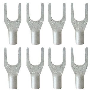 Teansic 100Pcs Non-Insulated Fork Spade Terminals,Awg22-16 Tinned Copper Terminals,Without Insulation # 8