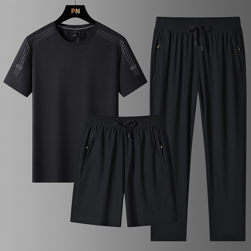 Hombres delgados de tamaño grande juego deportivo de hielo camiseta de cuello redondo suelta secado rápido mangas cortas pantalones cortos 3 piezas al por mayor
