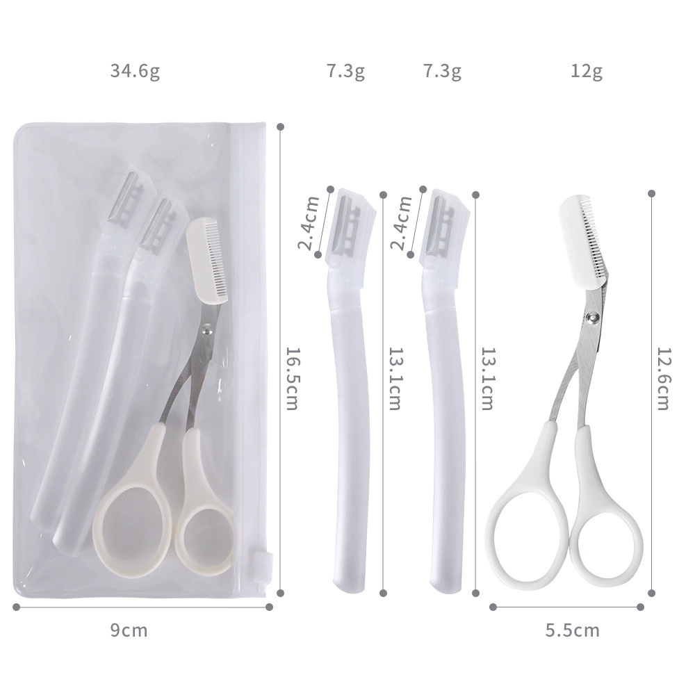 White precise razor stainless steel, scissors, set, 4 piece set
