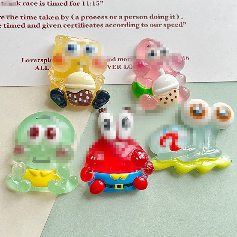 Accesorios de Bob Esponja que brillan en la oscuridad, llavero colgante de Calamardo, materiales creativos para bricolaje, pegatinas 3D de dibujos animados que se iluminan