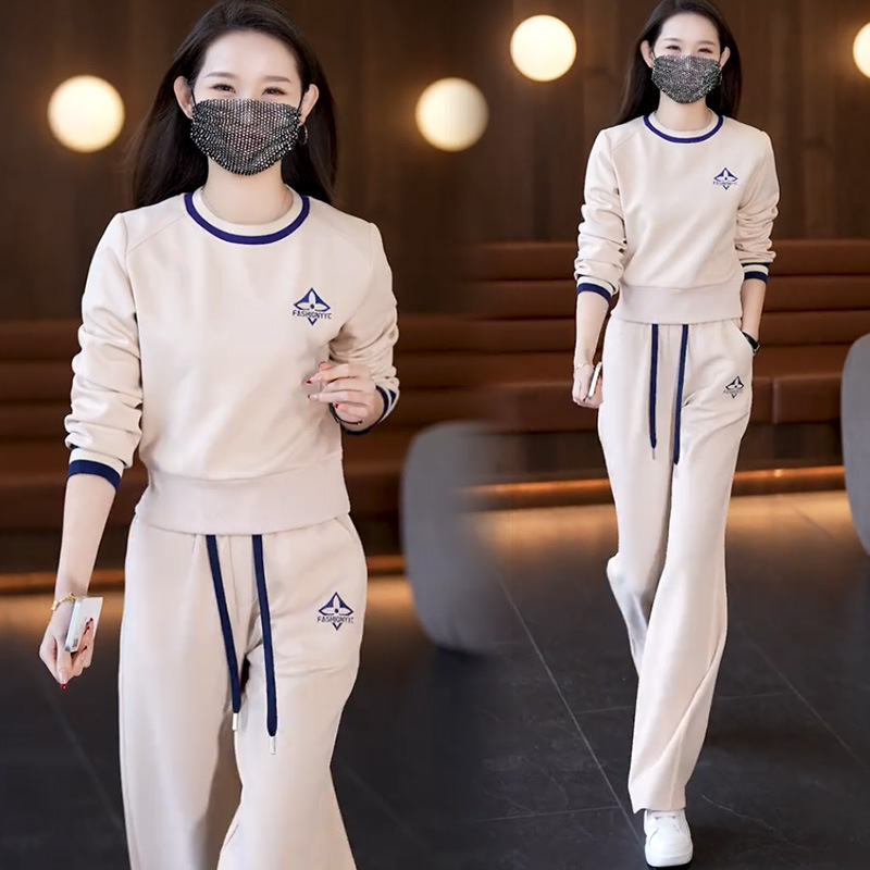 时尚休闲运动服套装女2025春季新款洋气减龄圆领卫衣阔腿裤两件套