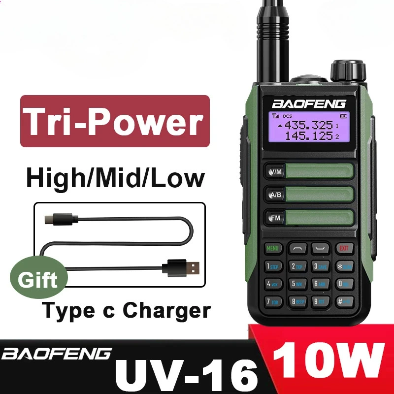 Baofeng UV-16 уличная двухдиапазонная мощная портативная радиостанция Type-C с прямой зарядкой, водонепроницаемая морская, китайский и английский языки.