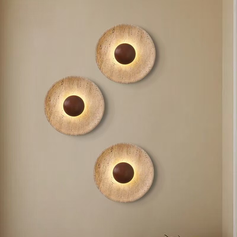 Japanese Wabi-Sabi Style Bedroom Bedside Wall Lamp Nordic Dining Room Staircase Corridor Yellow Travertine Round Background Wall Light Fixture Japanese Wabi-Sabi Style Bedroom Bedside Wall Lamp Nordic Dining Room Staircase Corridor Yellow Travertine Round Background Wall Light Fixture