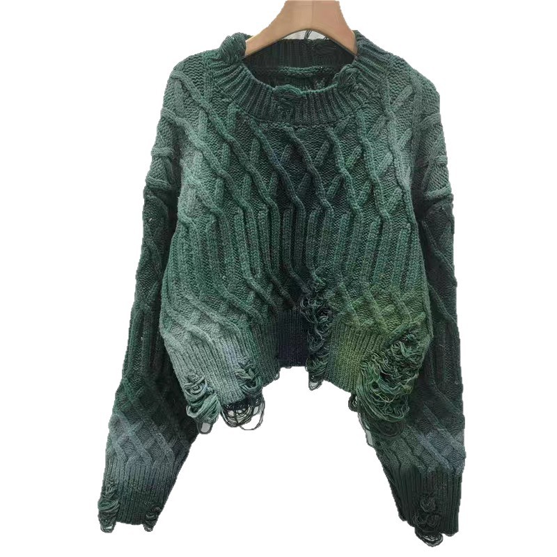 2025 otoño y invierno nueva personalidad versátil coreana suelta industria pesada para hacer viejos graffiti personalidad jersey de cuello redondo image 5