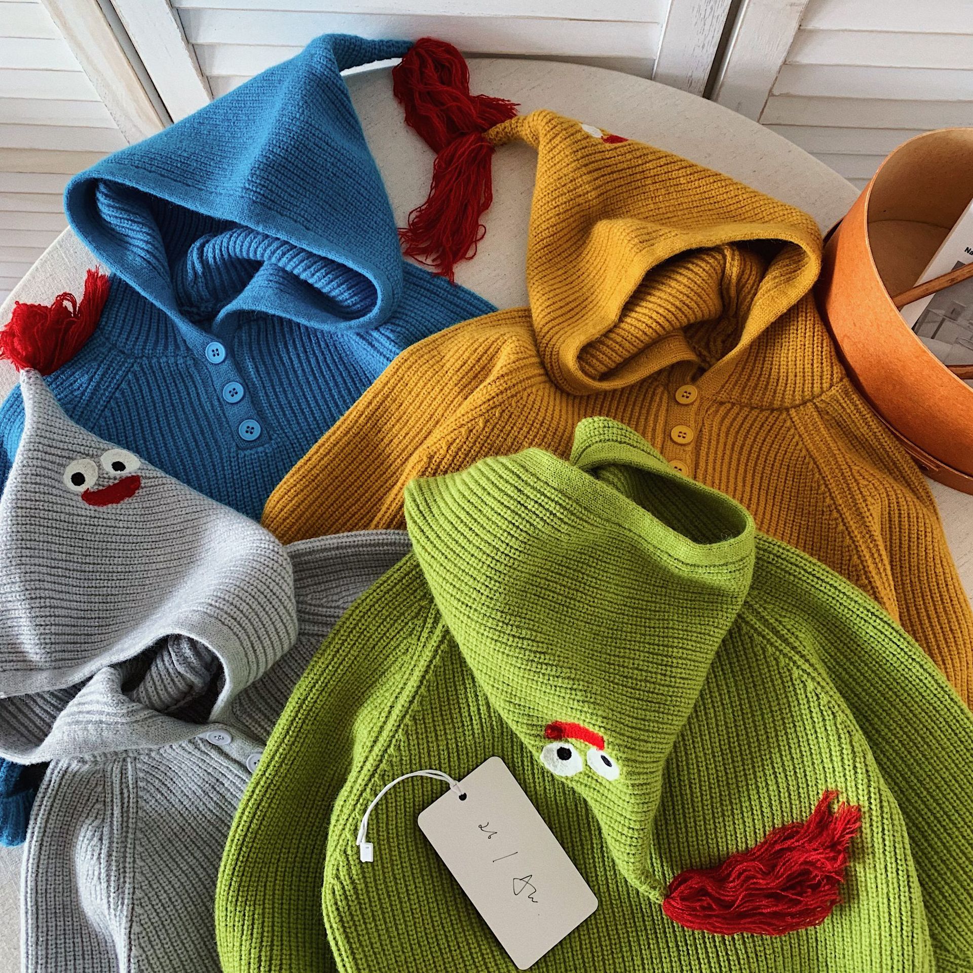 Children's Hooded Sweater 2026 Autumn New Korean Style Boys' and Girls' Casual Cartoon Cute Solid Color Knit Top