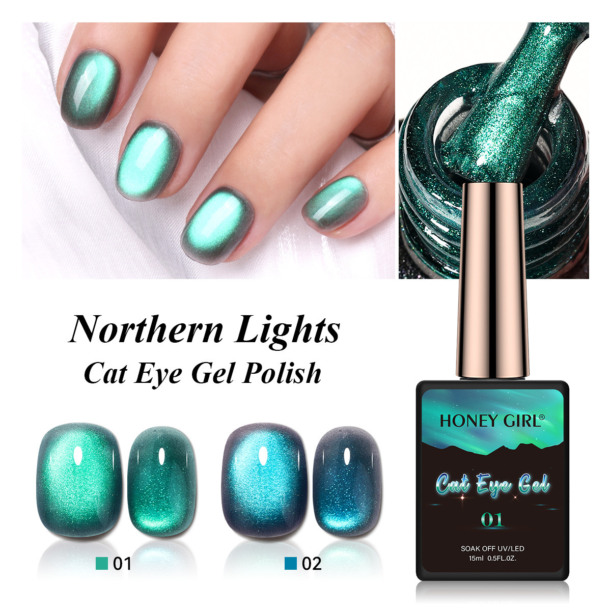 Esmalte Gel Ojo de Gato Aurora Boreal Impermeable para Manicura