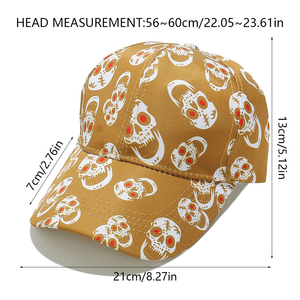 210g Weight Women's Exaggerated Punk Streetwear Skull Printing Curved Eaves Baseball Cap