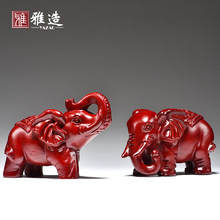红色实木质大象摆件一对木雕象客厅玄关家居装饰品新居送礼工艺品