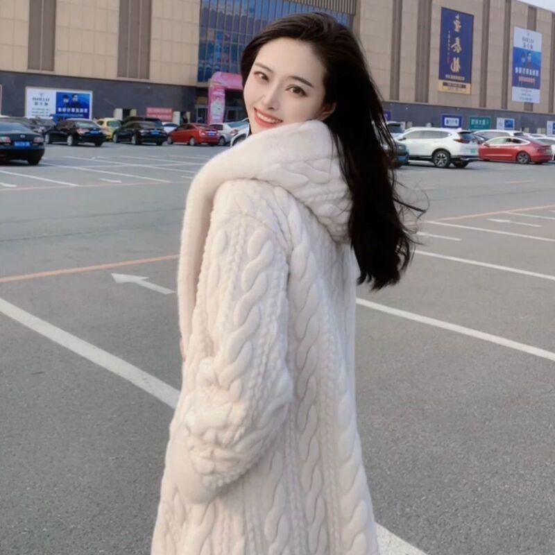 Eco-Friendly Faux Mink Fur Warm Coat Winter Popular Eco-Friendly Twisted Mink Long Hooded Coat Mid-Length