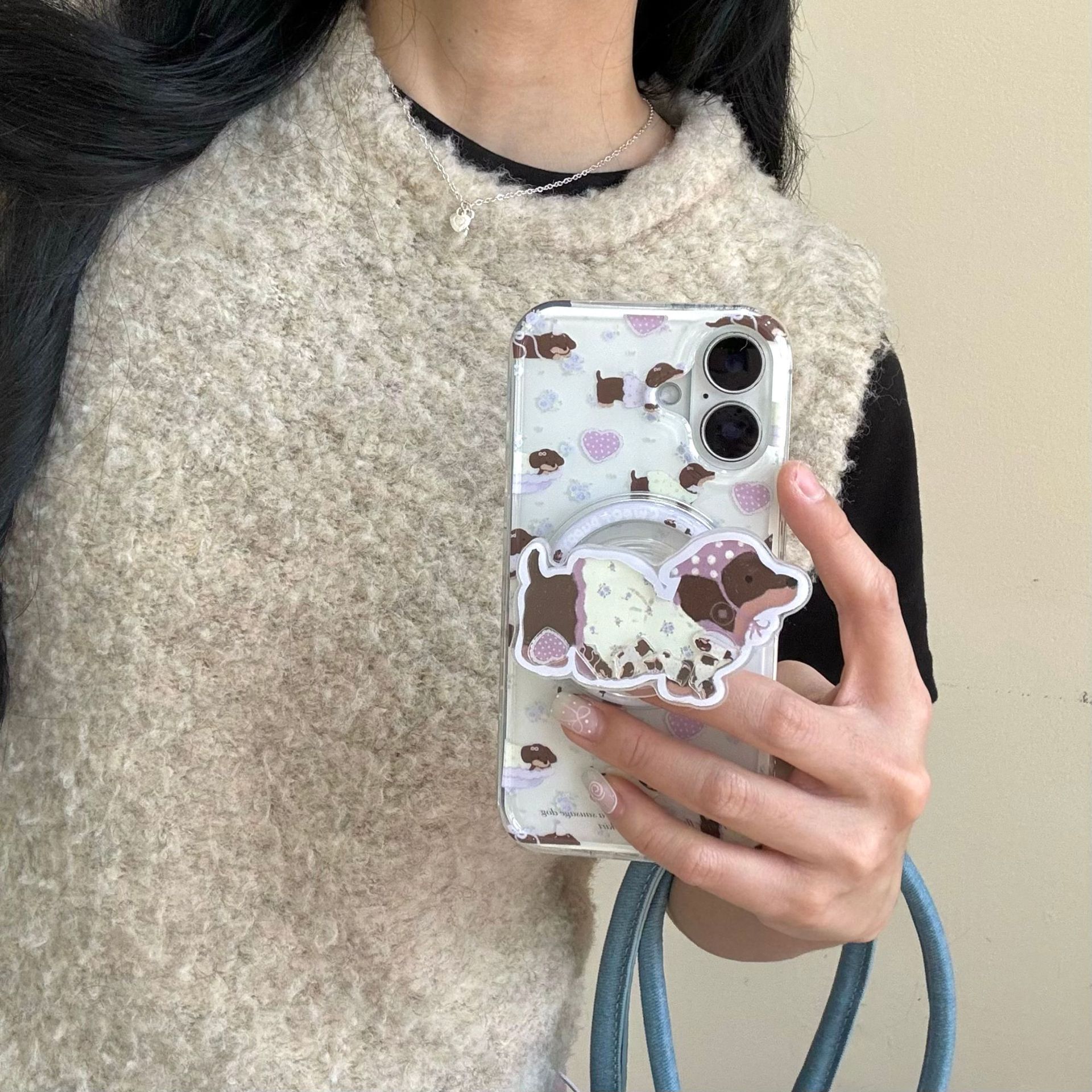 Púrpura gradiente floral lunares amor salchicha perro apple 16Pro nuevo 15PM hembra 14/13 atracción magnética 16PM