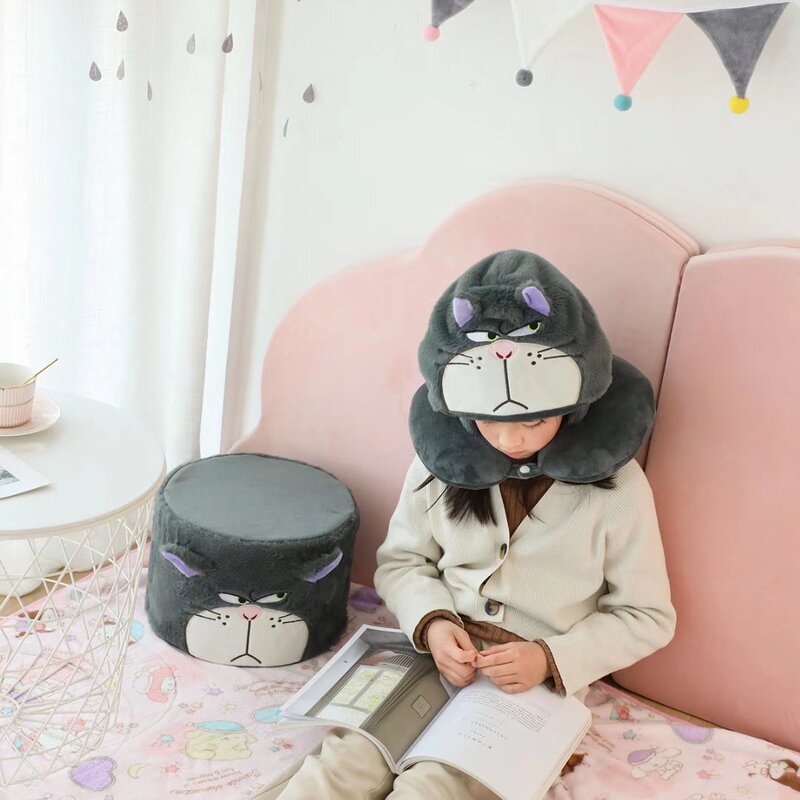 Japanese-Style Cartoon Cute Gray Cat Travel Nap Hooded U-Shaped Pillow Children's Bench Shoe-Changing Small Stool Gift for Girls Japanese-Style Cartoon Cute Gray Cat Travel Nap Hooded U-Shaped Pillow Children's Bench Shoe-Changing Small Stool Gift for Girls