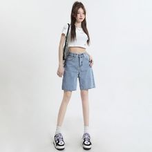 浅色牛仔短裤女夏季薄款2025年新款高腰宽松显瘦直筒五分裤女中裤