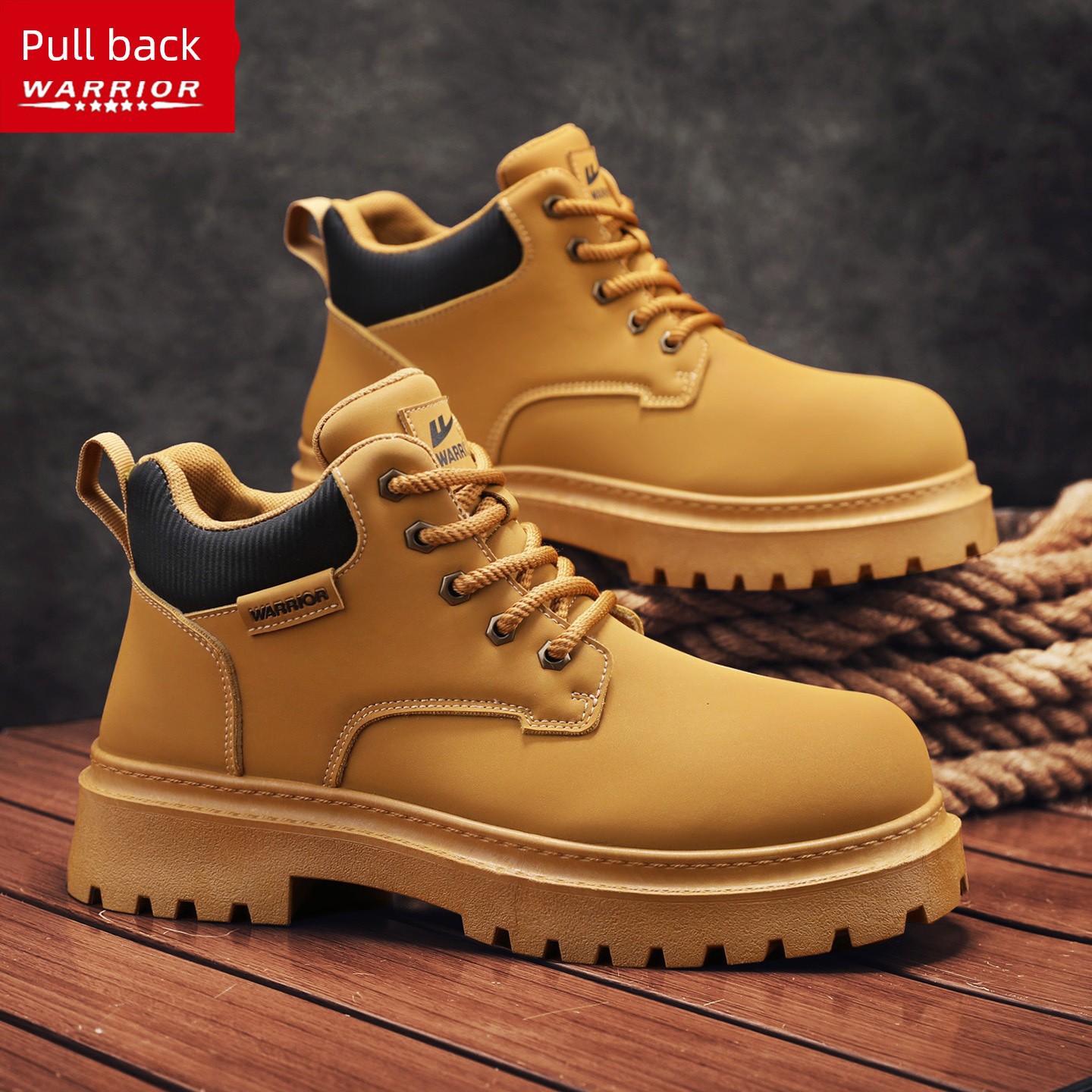 回力正品马丁靴男鞋秋季大头皮鞋增高英伦风中帮大黄靴德比工装鞋