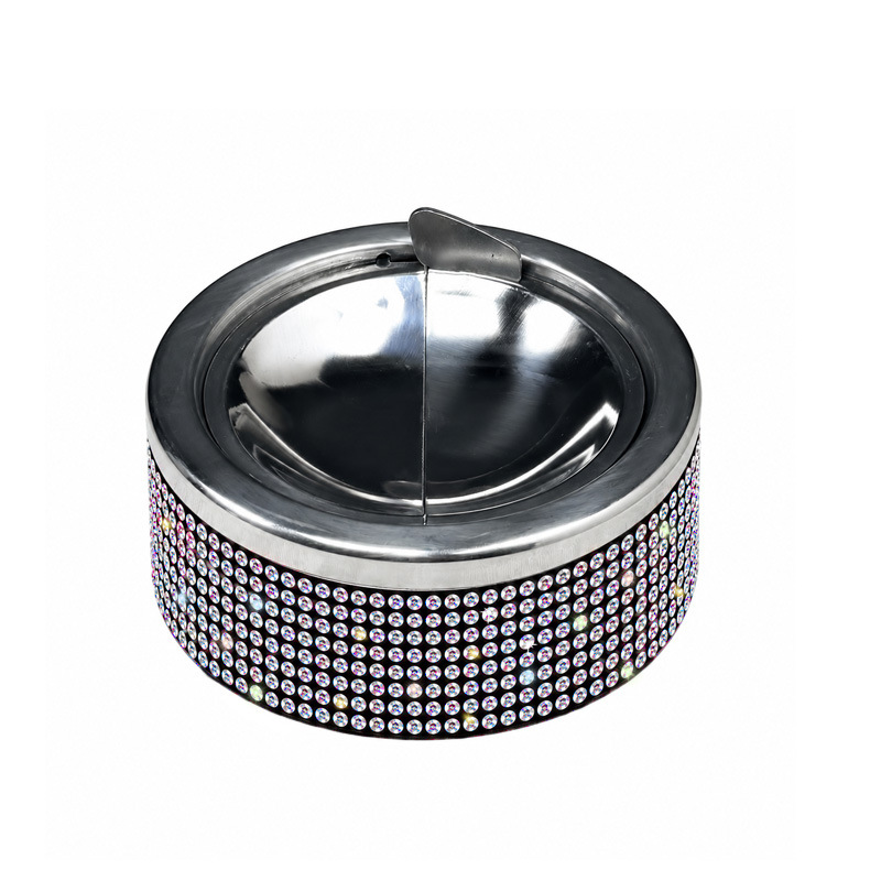 Stainless steel ashtray, creative and personalized, prevents ash from flying, high aesthetic value, inlaid with diamonds, suitable for hotels, homes, and offices