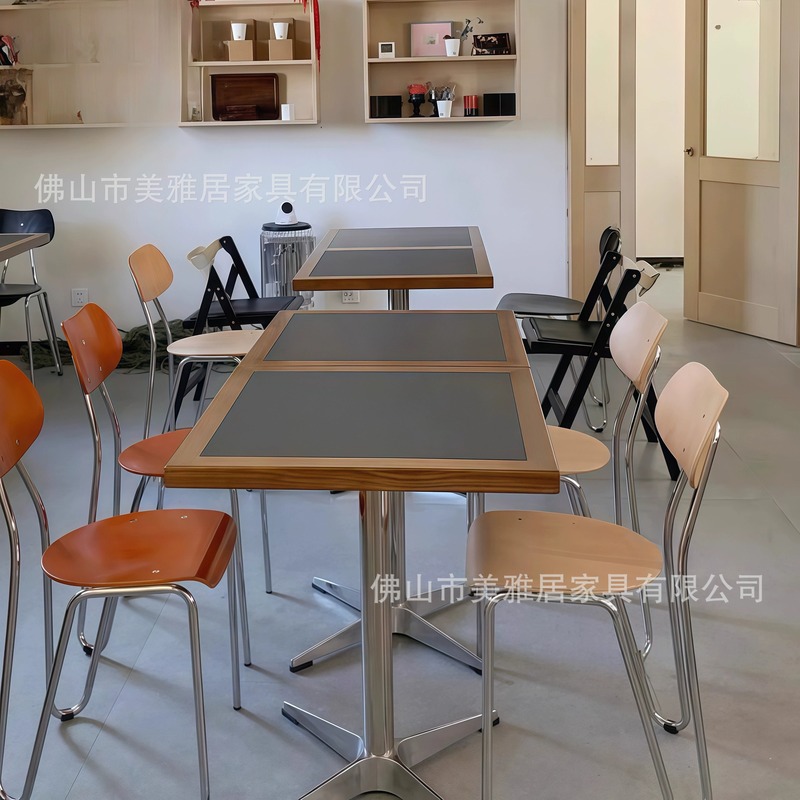 インターネット有名人のカフェデザートショップ大理石のテーブルと椅子の組み合わせフレンチレストラン無垢材スレートスクエアテーブルビストロダイニングテーブル|undefined
