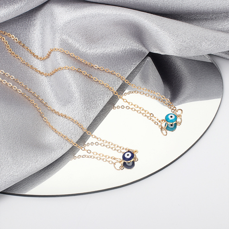 3g Weight Necklace Classification Wedding, Travel Occasion Women'S Gender Light Blue, Dark Blue Color Fashion Demon Eye Pendent Alloy Necklace Wholesale 1
