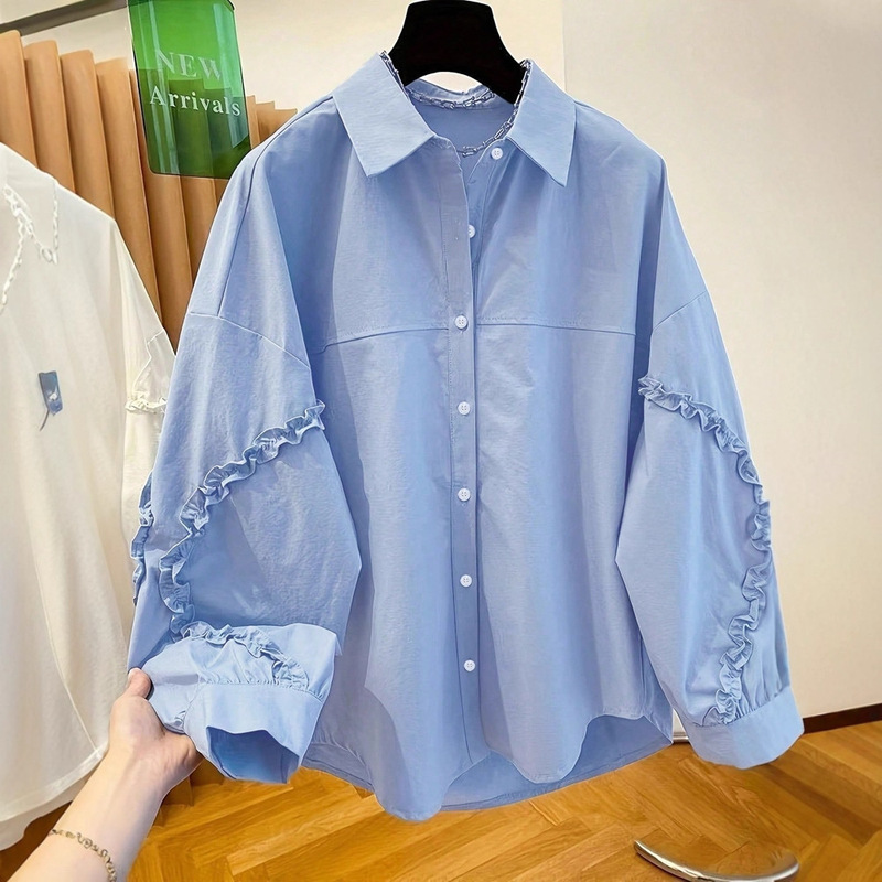 Foreign Trade Cross-Border Women's Casual Long-Sleeved Pure Color Slim Korean Style Button Shirt Top 2025 Autum New Product