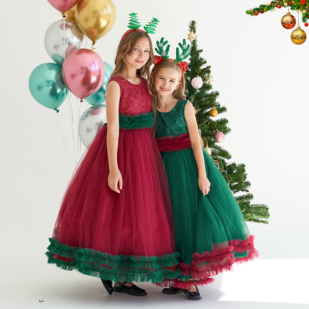 Vesta de princesa de navidad de malla de calcomanías de calcomanías de vestido de noche de niños grandes vestidos de fiesta