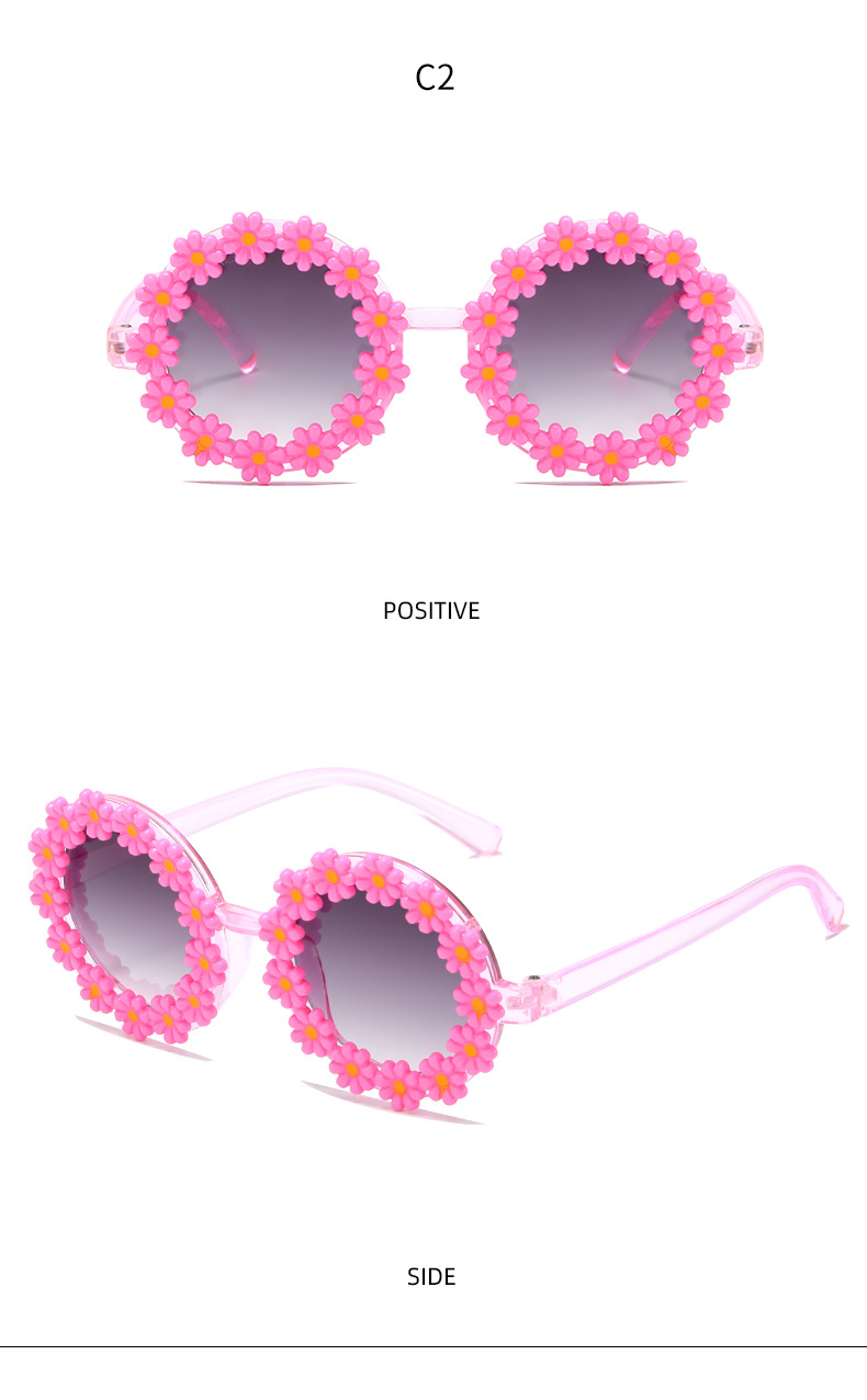 Girl's Sweet Flower Ac Round Frame Full Frame Sunglasses display picture 2